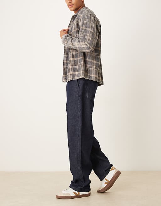 DESIGN Baggy Jean With Elasticated Waistband & Internal Drawcord In Raw Denim