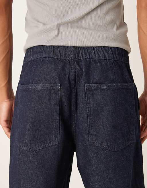 DESIGN Baggy Jean With Elasticated Waistband & Internal Drawcord In Raw Denim