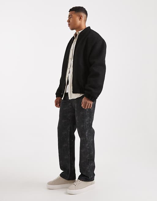 DESIGN Baggy Jeans In Black With Print