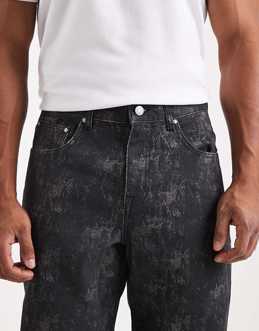 DESIGN Baggy Jeans In Black With Print