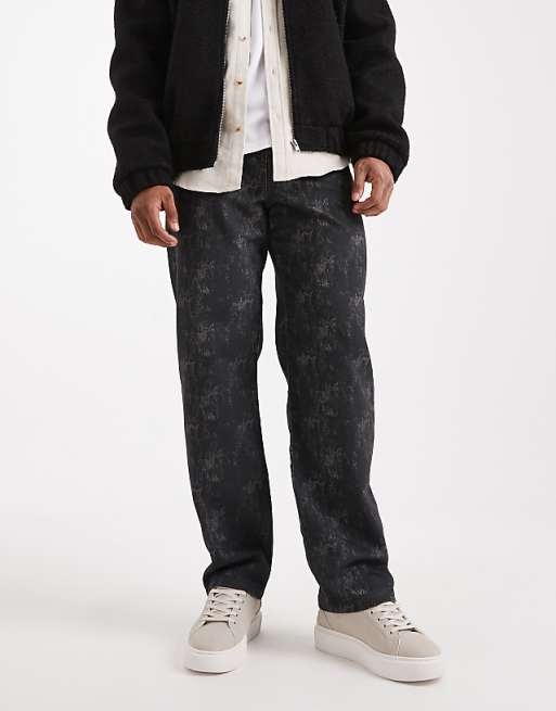 DESIGN Baggy Jeans In Black With Print