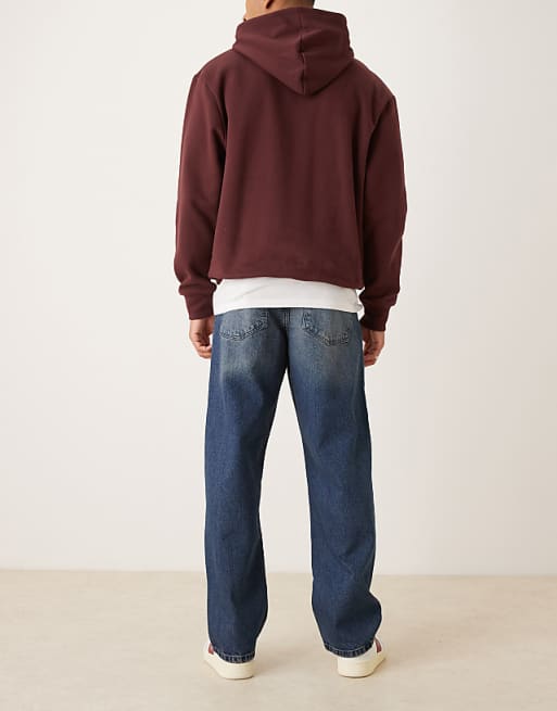 DESIGN Baggy Jeans In Dark Wash Blue With Abrasions