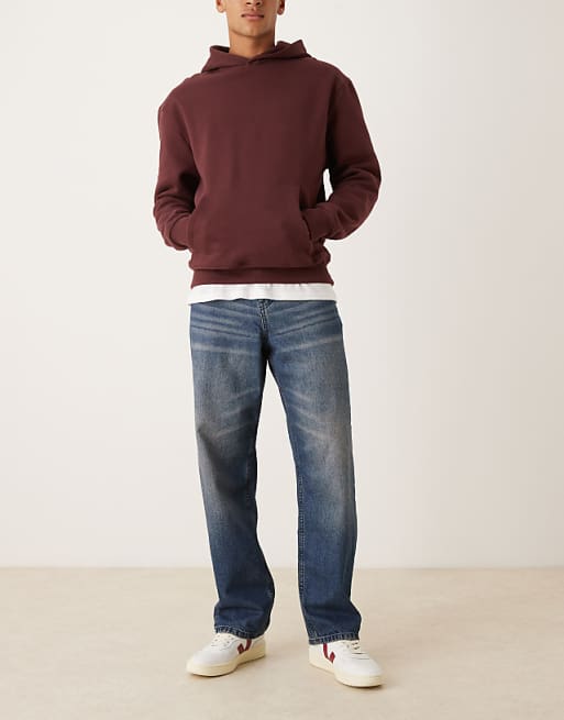 DESIGN baggy jeans in dark wash blue with abrasions