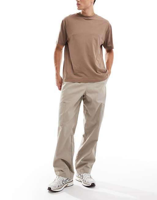 DESIGN Baggy Pull On Cargo Trousers In Beige