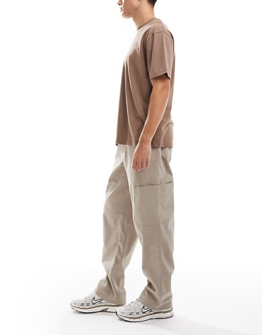 DESIGN Baggy Pull On Cargo Trousers In Beige