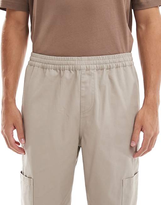 DESIGN Baggy Pull On Cargo Trousers In Beige