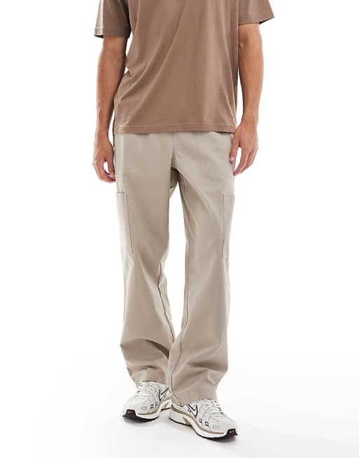 DESIGN baggy pull on cargo trousers in beige