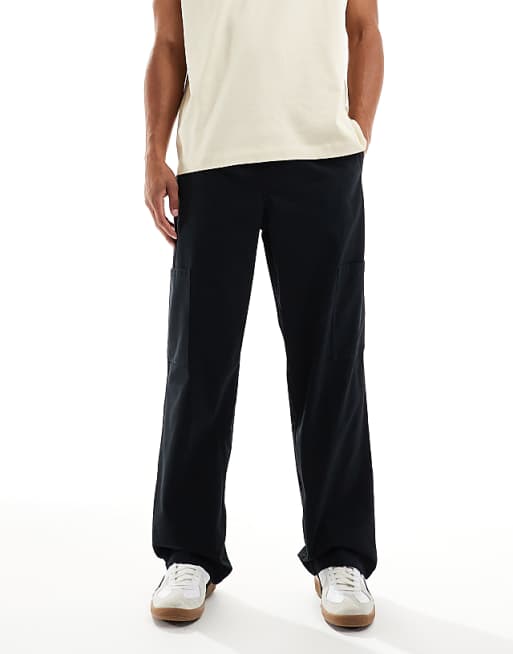 DESIGN baggy pull on cargo trousers in black