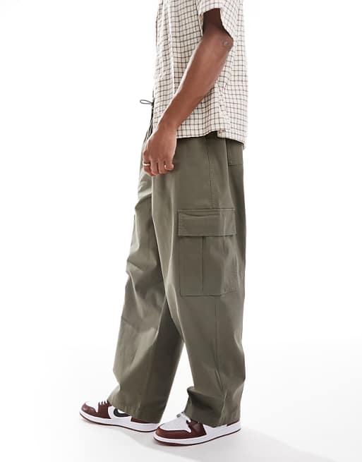 DESIGN Baggy Pull On Cargo Trousers In Khaki