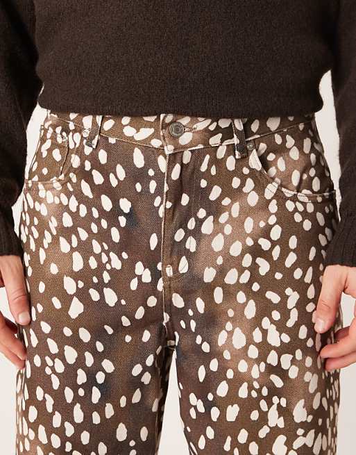 DESIGN Baggy Trouser Deer Print In Brown