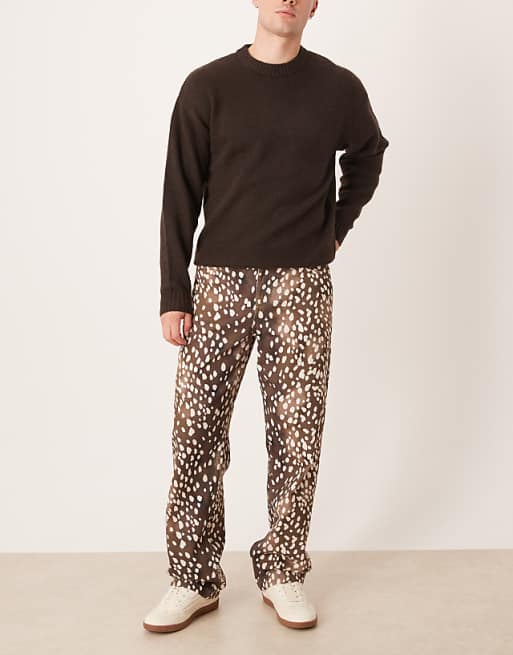 DESIGN baggy trouser deer print in brown