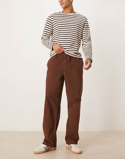 DESIGN Baggy Trouser With Elasticated Waist In Brown