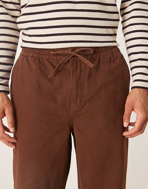 DESIGN Baggy Trouser With Elasticated Waist In Brown
