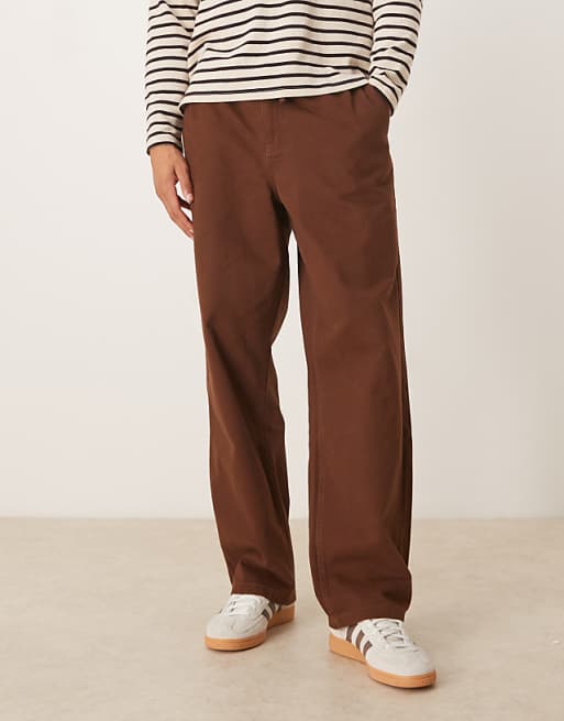 DESIGN baggy trouser with elasticated waist in brown