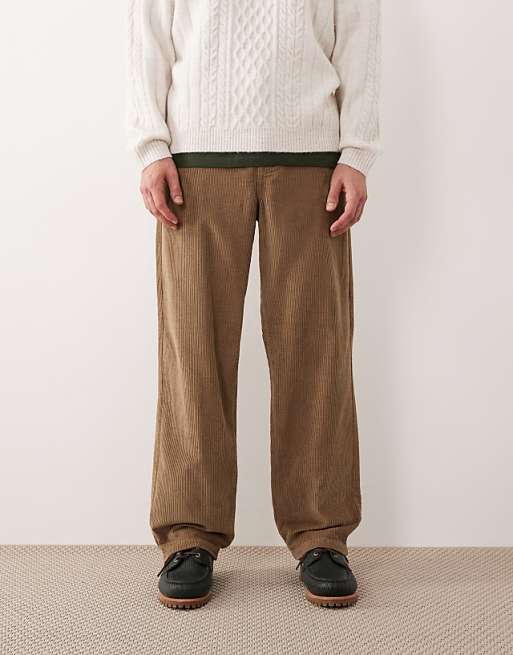 DESIGN Baggy Trousers In Beige Corduroy