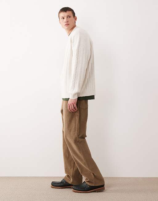 DESIGN Baggy Trousers In Beige Corduroy