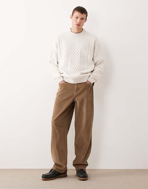 DESIGN baggy trousers in beige corduroy