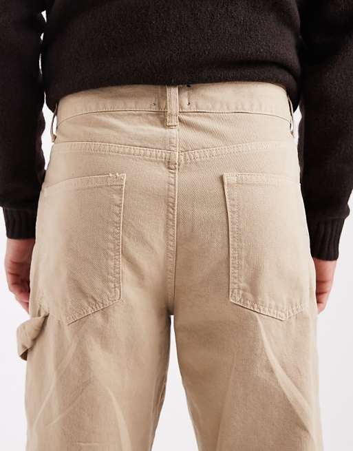 DESIGN Baggy Trousers In Beige With Carpenter Details