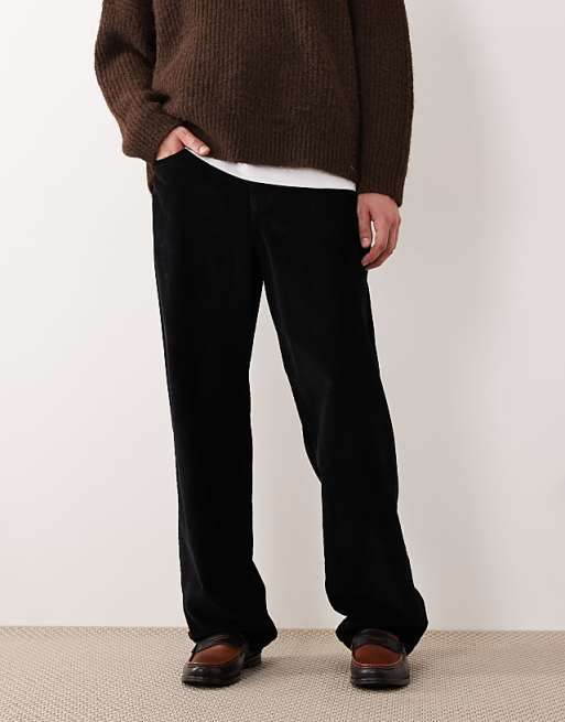 DESIGN Baggy Trousers In Black Corduroy