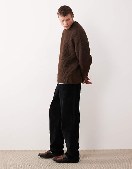 DESIGN Baggy Trousers In Black Corduroy