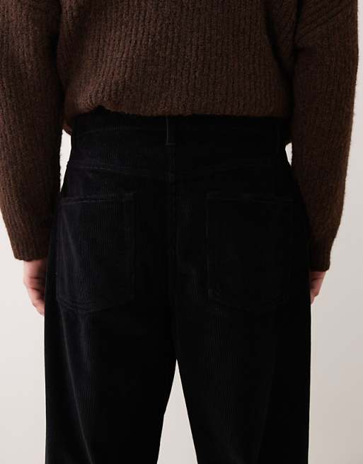 DESIGN Baggy Trousers In Black Corduroy
