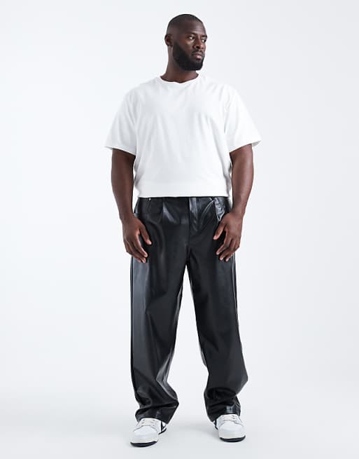 DESIGN Baggy Trousers In Black Faux Leather