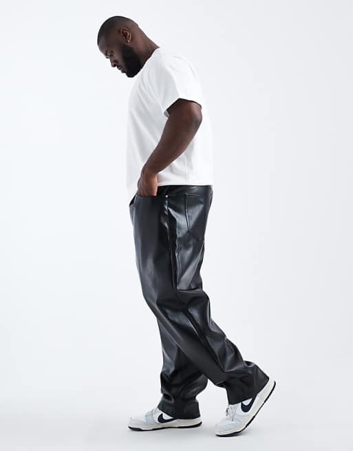 DESIGN Baggy Trousers In Black Faux Leather