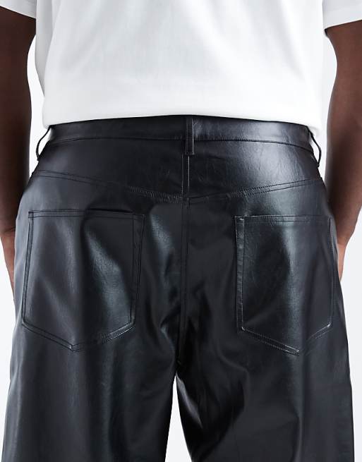 DESIGN Baggy Trousers In Black Faux Leather