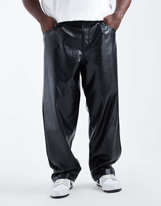DESIGN baggy trousers in black faux leather