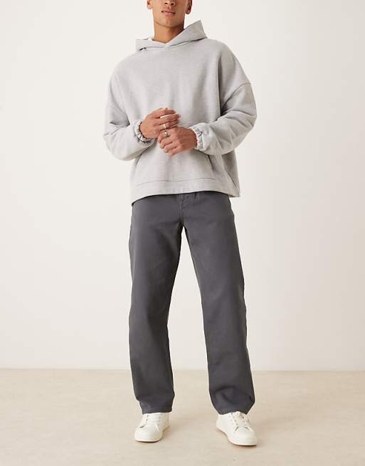 DESIGN Baggy Trousers In Charcoal With Pleats