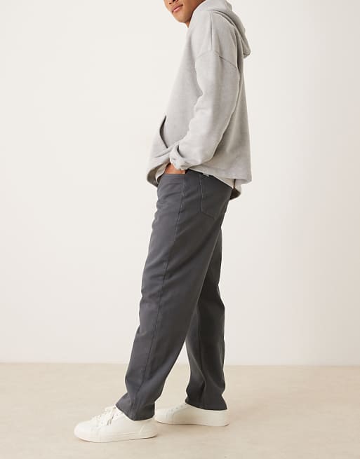 DESIGN Baggy Trousers In Charcoal With Pleats