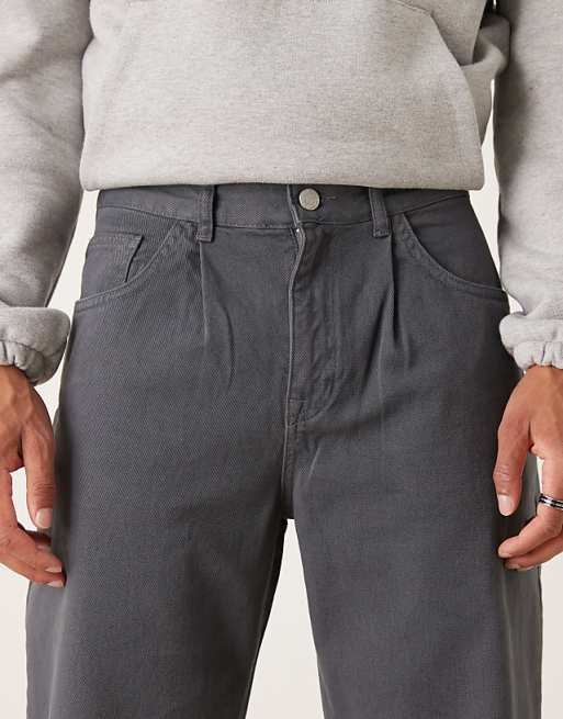 DESIGN Baggy Trousers In Charcoal With Pleats
