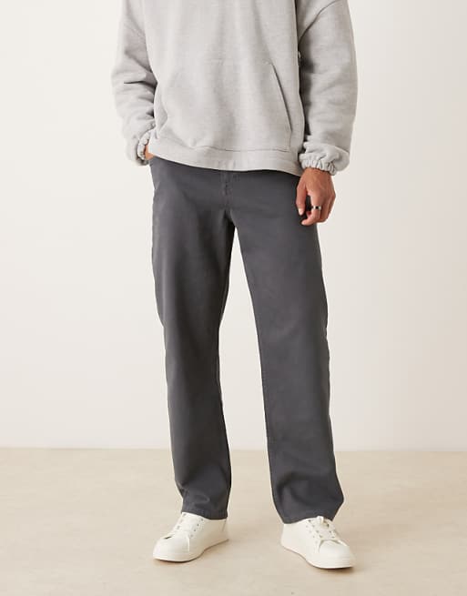 DESIGN baggy trousers in charcoal with pleats