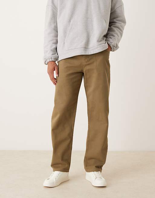 DESIGN baggy trousers in khaki with pleats