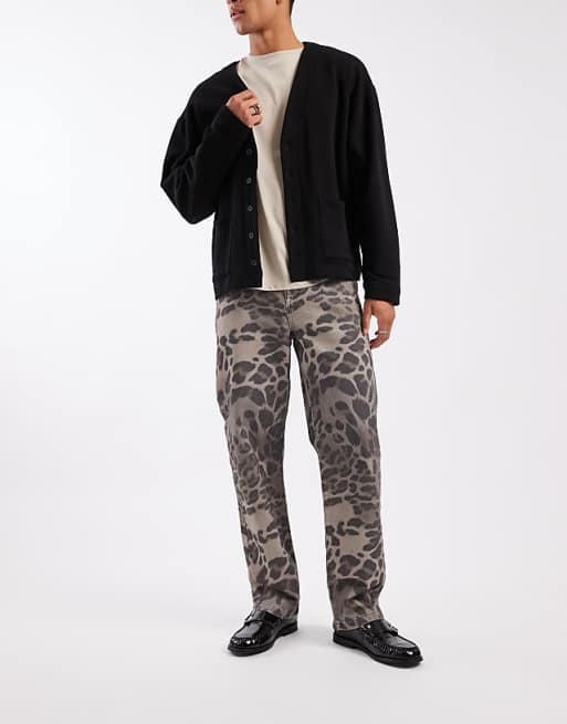 DESIGN Baggy Trousers In Snow Leopard Print