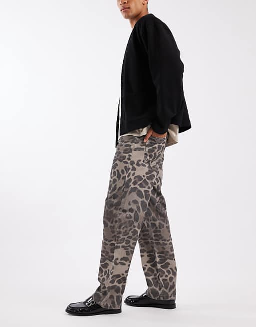 DESIGN Baggy Trousers In Snow Leopard Print