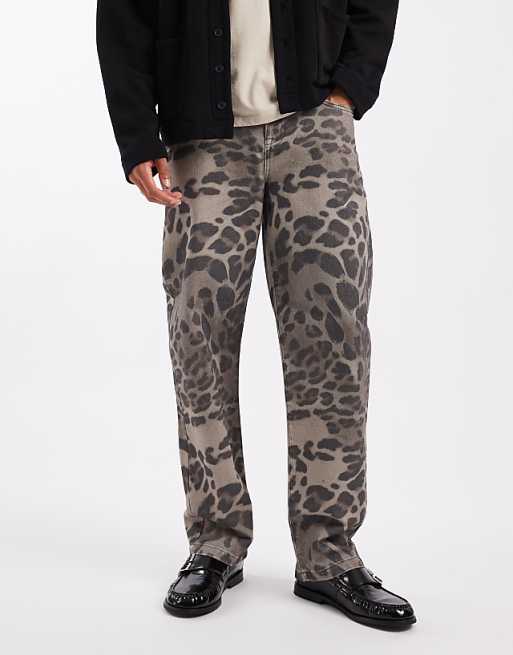 DESIGN baggy trousers in snow leopard print