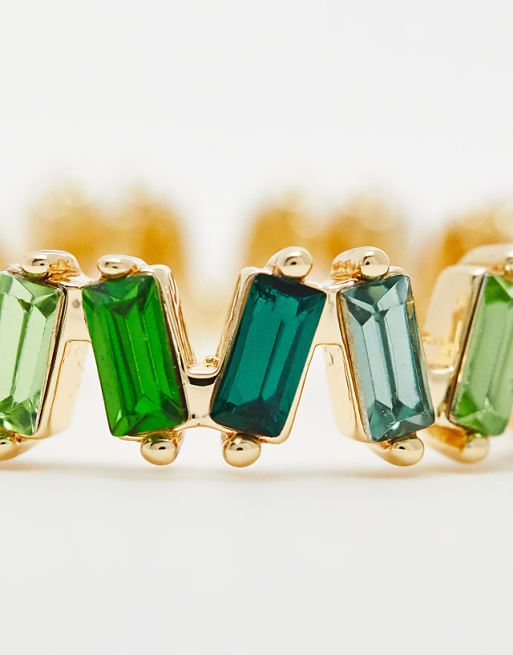 DESIGN Baguette Ring With Tonal Green Stones In Gold Tone