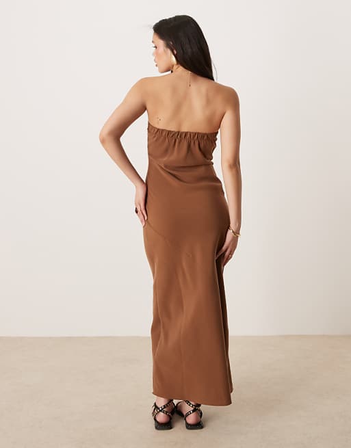 DESIGN Bandeau Maxi Dress In Chocolate
