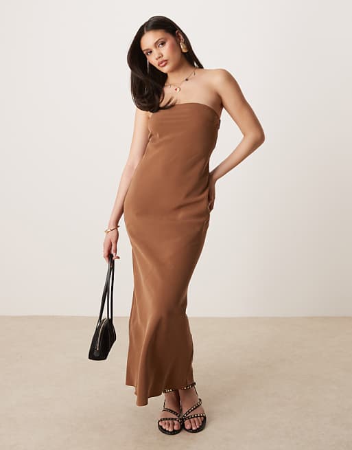 DESIGN bandeau maxi dress in chocolate