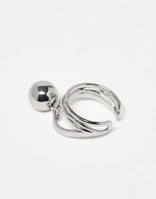 DESIGN Banded Ring With Sphere Charm Design In Silver Tone