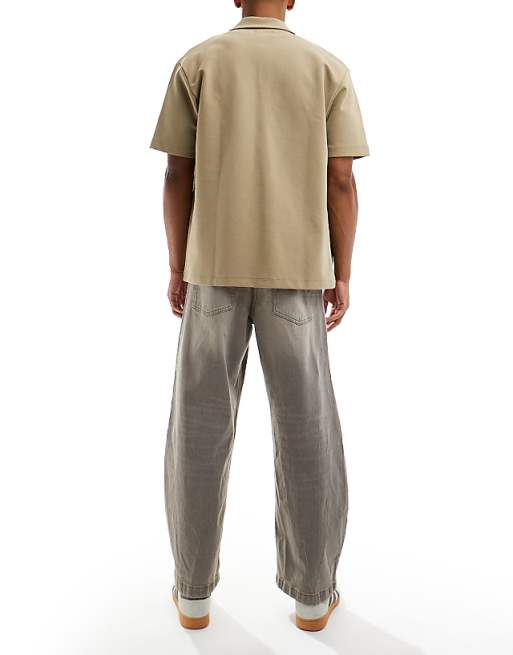 DESIGN Barrel Fit Jeans With Tint In Brown