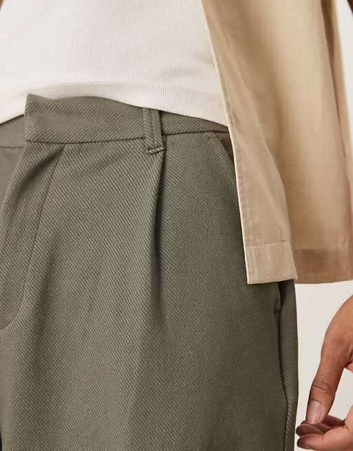 DESIGN Barrel Leg Twill Trousers In Khaki
