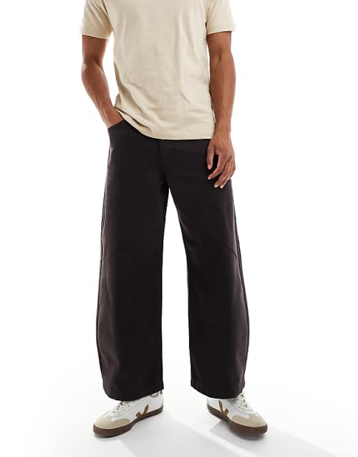 DESIGN Barrel Trousers In Brown With Seam Detail