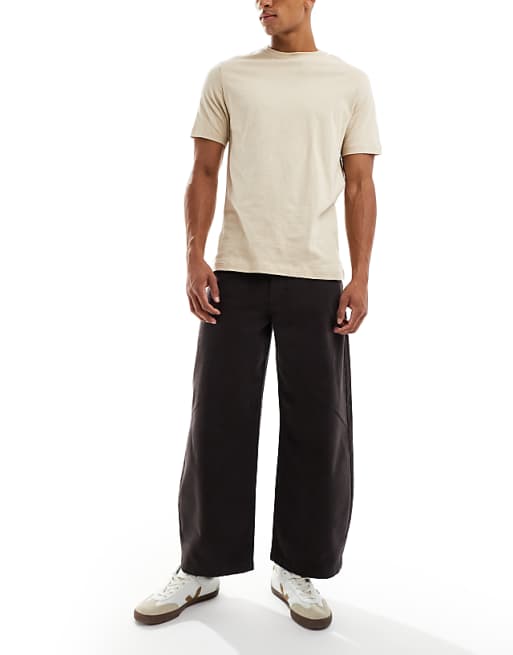 DESIGN Barrel Trousers In Brown With Seam Detail