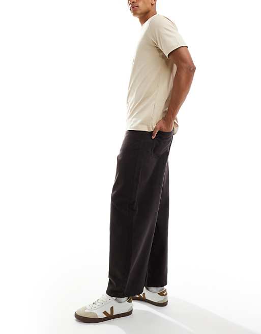 DESIGN barrel trousers in brown with seam detail