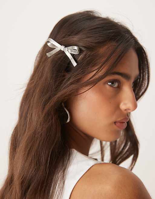 DESIGN barrette hair clip with bow detail in silver