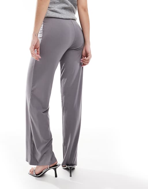DESIGN Basic Wide Leg Jersey Trouser In Grey
