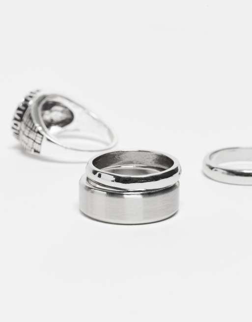 DESIGN Black Enamel 4 Pack Signets In Silver