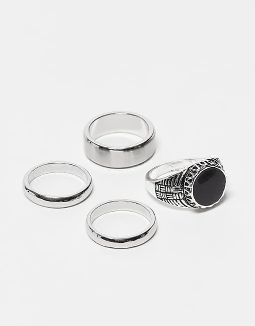 DESIGN black enamel 4 pack signets in silver